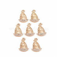 Rack Plating Brass Micro Pave Clear Cubic Zirconia Charms, Long-Lasting Plated, Cadmium Free & Lead Free, Sailing Boat, Light Gold, 14x10x3mm, Hole: 1.2mm(KK-T060-58-RS)