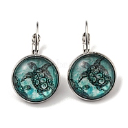Tortoise Glass Leverback Earrings with Brass Earring Pins, Turquoise, 29mm(EJEW-Q798-01A)
