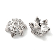 Brass Micro Pave Cubic Zirconia Bead Cap, 6-Petal Flower, Platinum, 10x9x4.5mm, Hole: 1.5mm(KK-E068-VF841-1)