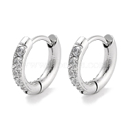 304 Stainless Steel Micro Pave Clear Cubic Zirconia Huggie Hoop Earrings, with 316 Stainless Steel Pins, Stainless Steel Color, 12x2.5x13mm(EJEW-C096-01C-P)