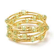 Bling Glass Beaded Wrap Bracelet, Layered Wrap Bracelet for Women, Golden, Light Green, Inner Diameter: 2-1/8 inch(5.45cm)(BJEW-JB07746-05)