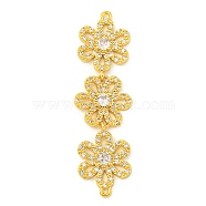 Brass Pave Clear Cubic Zirconia Three Flower Links Connector Charms, Long-Lasting Plated, Lead Free & Cadmium Free, Real 18K Gold Plated, 52x14x3mm, Hole: 1mm(KK-P277-61G)