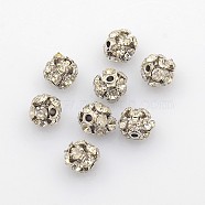 Brass Rhinestone Beads, with Iron Single Core, Grade A, Platinum Metal Color, Round, Crystal, 6mm in diameter, Hole: 1mm(RB-A019-6mm-01P)