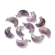 Natural Amethyst Pendants, with Platinum Brass Loops, Moon, 29x18~21x7~10mm, Hole: 6x3mm(X-G-Z022-02C)