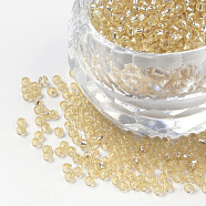 12/0 Grade A Round Glass Seed Beads, Silver Lined, Pale Goldenrod, 12/0, 2x1.5mm, Hole: 0.3mm, about 30000pcs/bag(SEED-Q007-F33)
