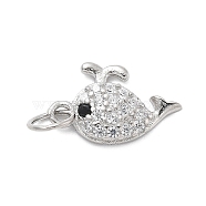 925 Sterling Silver Micro Pave Clear Cubic Zirconia Charms, with 925 Stamp and Jump Rings, Silver Color Plated, Whale, 8.5x13.5x2.5mm, Hole: 4mm(STER-S009-03A-S)