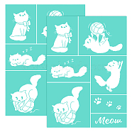 Self-Adhesive Silk Screen Printing Stencil, for Painting on Wood, DIY Decoration T-Shirt Fabric, Turquoise, Cat Pattern, 19.5x14cm(DIY-WH0173-001-L)