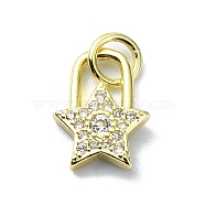 Brass Micro Pave Claer Cubic Zirconia Charms, with Jump Ring, Real 18K Gold Plated, Star, 11.5x8.5x2mm, Hole: 3mm(KK-H475-50G-10)