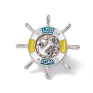 Nautical Theme Enamel Pin, Word Welcome Aboard Alloy Brooch for Backpack Clothes, Anchor & Helm Pattern, 27x2mm(JEWB-E018-03P-03)