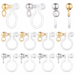 20Pcs 2 Colors 304 Stainless Steel Clip-on Earring Component, with Loops, Golden & Silver, 11x11x3mm, Hole: 1.6mm, 20Pcs/color(STAS-SC0004-29)