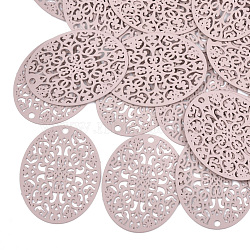 430 Stainless Steel Filigree Pendants, Spray Painted, Etched Metal Embellishments, Oval, Pink, 31x23.5x0.3mm, Hole: 1.8mm(STAS-T042-12E)