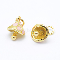 Brass Enamel Charms, Mushroom, Cadmium Free & Nickel Free & Lead Free, Real 18K Gold Plated, 12x10x8.5mm, Hole: 3mm(X-ZIRC-P067-04G-NR)