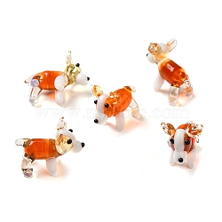 Handmade Lampwork Home Decorations, 3D Dog Ornaments for Gift, Orange, 24~25x12~13x20.5~21.5mm(LAMP-K039-06)