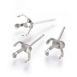 304 Stainless Steel Stud Earring Findings, Prong Earring Settings, Stainless Steel Color, 16.5x8.5mm, Inner Diameter: 8mm, Pin: 0.7mm(X-STAS-L219-03D-P)