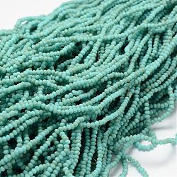 Half Rainbow Plated Faceted Rondelle Glass Bead Strands, Frosted, Turquoise, 2.8~3x2mm, Hole: 0.8mm, about 200pcs/strand, 15.1 inch(EGLA-L007-B02-2mm)