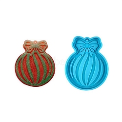 DIY Pendant Silicone Molds, Resin Casting Molds, Christmas Ball with Stripe Pattern, Deep Sky Blue, 50mm(SIMO-PW0015-10D)