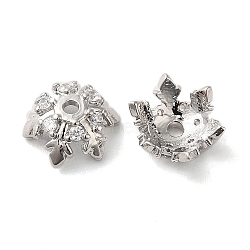 Brass Micro Pave Cubic Zirconia Bead Cap, 6-Petal Flower, Platinum, 10x9x4.5mm, Hole: 1.5mm(KK-E068-VF841-1)