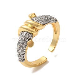 Rack Plating Brass Micro Pave Cubic Zirconia Open Cuff Rings, Long-Lasting Plated, Lead Free & Cadmium Free, Real 18K Gold Plated, 11mm(RJEW-H218-04GP)