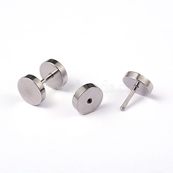 Flat Round 304 Stainless Steel Barbell Cartilage Earrings, Screw Back Earrings, Stainless Steel Color, 11x8mm, Pin: 1mm(EJEW-L164-05P)