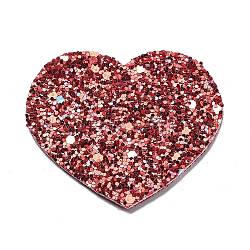 PU Leather Big Pendants, with Sequins, Valentine's Day Collection, Heart, FireBrick, 50x56.5x2mm, Hole: 1.6mm(FIND-R050-01G)