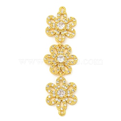 Brass Pave Clear Cubic Zirconia Three Flower Links Connector Charms, Long-Lasting Plated, Lead Free & Cadmium Free, Real 18K Gold Plated, 52x14x3mm, Hole: 1mm(KK-P277-61G)