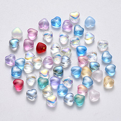 Transparent Spray Painted Glass Beads, Heart, Mixed Style, Mixed Color, 6x6x4mm, Hole: 0.7mm(GLAA-R211-02)