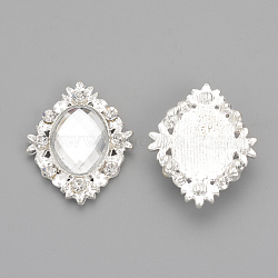 Alloy Rhinestone Flat Back Cabochons, with Acrylic Rhinestone, Oval, Silver Color Plated, Clear, 32x25x4.5mm(X-RB-S061-A19)