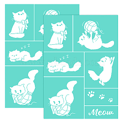Self-Adhesive Silk Screen Printing Stencil, for Painting on Wood, DIY Decoration T-Shirt Fabric, Turquoise, Cat Pattern, 19.5x14cm(DIY-WH0173-001-L)