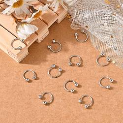 Non-Tarnish 316L Surgical Stainless Steel Circular/Horseshoe Barbell with Round Ball, Nose Septum Rings, Cartilage Earrings, Stainless Steel Color, 12x13mm, Pin: 18 Gauge(1mm), Ball: 4mm, about 12pcs/board(AJEW-P002-07)