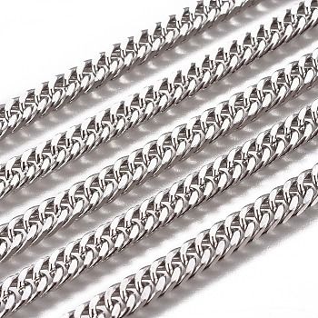 Handmade 304 Stainless Steel Curb Chains, Twisted Chains, Unwelded, Faceted, Stainless Steel Color, 8x5.5x2.5mm, Wire: 1.2mm