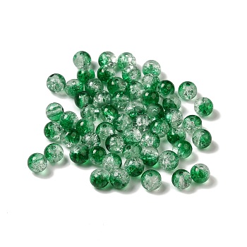 Baking Painted Transparent Crackle Glass Bead Strands, Two Tone, Round, Sea Green, 6mm, Hole: 1mm