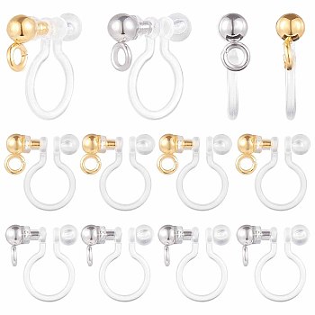 20Pcs 2 Colors 304 Stainless Steel Clip-on Earring Component, with Loops, Golden & Silver, 11x11x3mm, Hole: 1.6mm, 20Pcs/color