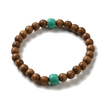 6mm Round Sandalwood and Synthetic Turquoise Beaded Stretch Bracelets, Inner Diameter: 1-7/8 inch(4.85cm), 6mm