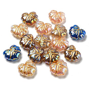 Opaque Acrylic Beads, Golden Metal Enlaced, Leaf, Mixed Color, 16x18.5x7.5mm, Hole: 1.4mm