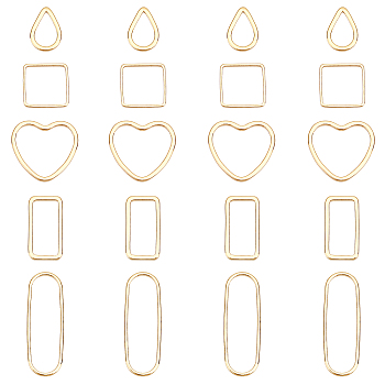 SUPERFINDINGS 20Pcs 4 Style Brass Linking Rings, Long-Lasting Plated, Mix-shaped, Real 18K Gold Plated, 4pcs/style