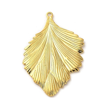 304 Stainless Steel Pendants, Leaf Charm, Golden, 37x25x1.5mm, Hole: 1.6mm