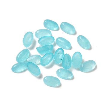 Natural White Jade Dyed Cabochons, Oval, Cyan, 5x3x2mm