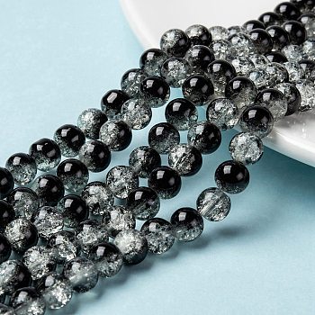 Spray Painted Crackle Glass Beads Strands, Round, Two Tone, Black, 12mm, Hole: 1.3~1.6mm, about 66pcs/strand, 31.4 inch