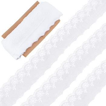 Cotton Hollow Embroidered Lace Trim, Flower Pattern, White, 2-3/8 inch(60mm)