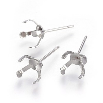304 Stainless Steel Stud Earring Findings, Prong Earring Settings, Stainless Steel Color, 16.5x8.5mm, Inner Diameter: 8mm, Pin: 0.7mm
