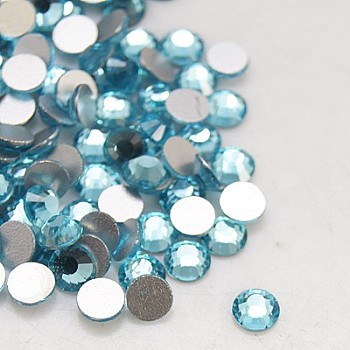 Glass Flat Back Rhinestone, Grade A, Back Plated, Faceted, Half Round, Aquamarine, 3.8~4mm, about 1440pcs/bag
