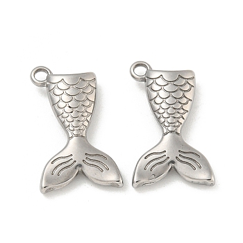 Non-Tarnish 304 Stainless Steel Pendants, Fishtail Charms, Stainless Steel Color, 17.5x10.5x3.5mm, Hole: 1.4mm