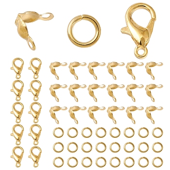 30Pcs Zinc Alloy Lobster Claw Clasps, Parrot Trigger Clasps, Jewelry Making Findings, with 50Pcs Iron Bead Tips and 50Pcs Iron Open Jump Rings, Golden, 12x6mm, Hole: 1.2mm