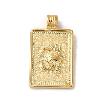 304 Stainless Steel Pendants, Rectangle with Constellations, Real 14K Gold Plated, Cancer, 25x14x2mm, Hole: 2mm