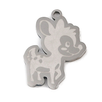 304 Stainless Steel Pendants, Deer Charm, Stainless Steel Color, 24.5x17.5x1.5mm, Hole: 1mm