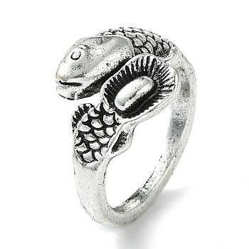 Snake Alloy Open Cuff Rings, Lead Free & Cadmium Free, Antique Silver, 14mm, Inner Diameter: 18mm