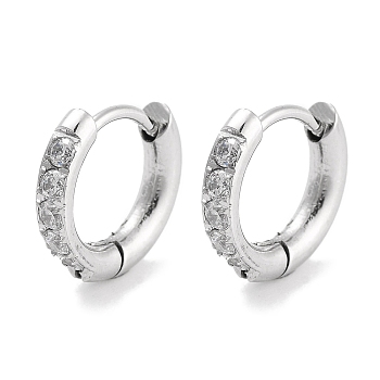 304 Stainless Steel Micro Pave Clear Cubic Zirconia Huggie Hoop Earrings, with 316 Stainless Steel Pins, Stainless Steel Color, 12x2.5x13mm