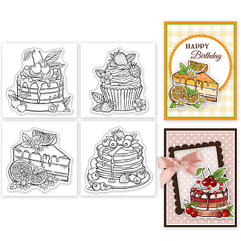 4Pcs 4 Styles PVC Stamp, for DIY Scrapbooking, Cake, 55x55mm, 1pc/style