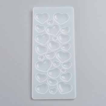 Silicone Molds, Resin Casting Molds, For UV Resin, Epoxy Resin Jewelry Making, Heart, White, 175x75x5mm, Inner Size: 6~21x6~28mm
