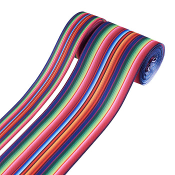 2 Rolls 2 Style Stripe Pattern Printed Polyester Grosgrain Ribbon, for DIY Bowknot Accessories, Mixed Color, 1roll/style